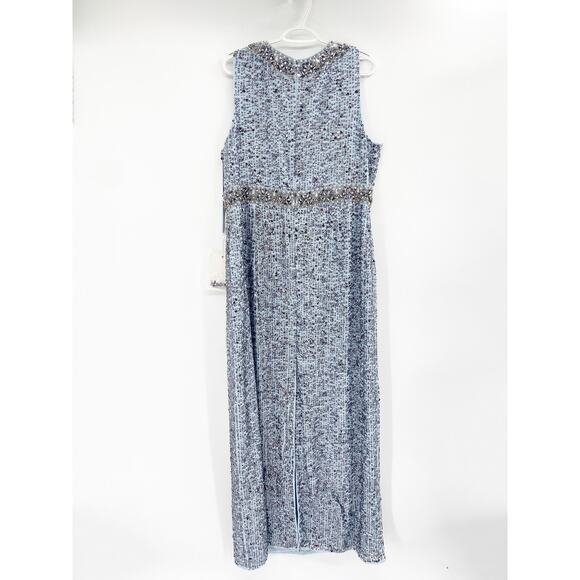 Mac Duggal 10839 Slate Blue Bead & Sequin Sleeveless Column Formal Gown 16 NWT - Picture 9 of 10